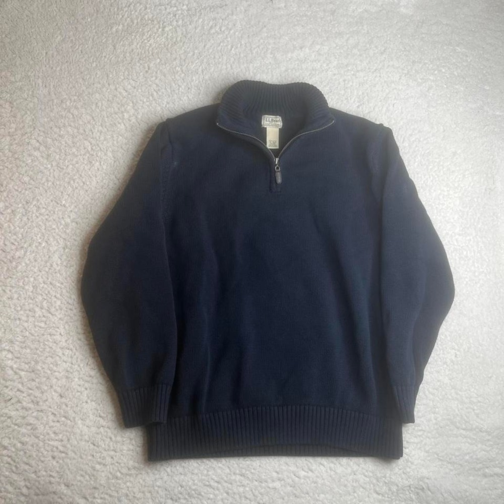 Vintage L.L. Bean men's blue cotton quarter zip sweater 1/4 zip preppy xl